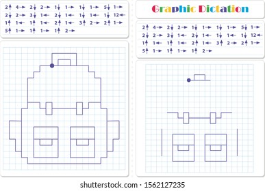 Draw A Picture On The Arrows. Cartoon Graphic School Bag. Worksheet For Kids