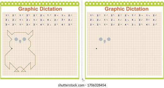 Draw a picture on the arrows. Cartoon graphic wise owl. Worksheet for children