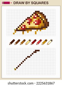 Dibujar pizza por cuadrados. Copia la imagen. Juego para niños.