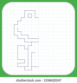 Draw a reflection of the picture. Cartoon graphic frog or toad. Worksheet for kids