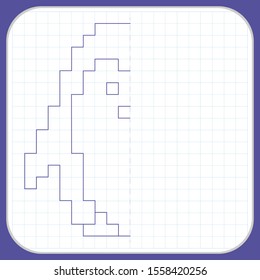Draw a reflection of the picture. Cartoon graphic penguin. Worksheet for kids