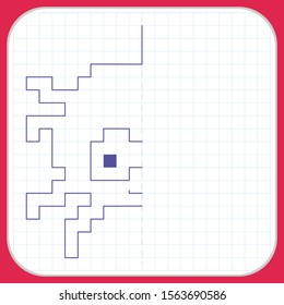 Draw a reflection of the picture. Cartoon graphic spider. Worksheet for kids