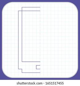 Zeichne ein Spiegelbild des Bildes. Cartoon Grafik Smartphone. Arbeitsblatt für Kinder