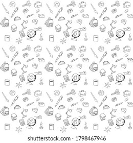 Draw school supplies daily life seamless repeating pattern