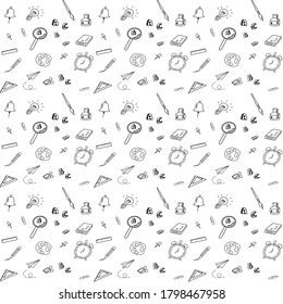 Draw school supplies daily life seamless repeating pattern