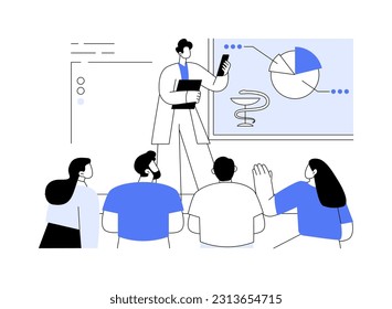 Draw scientific conclusions abstract concept vector illustration. Scientist shows presentation to medical community, medial research report, laboratory experiment conclusions abstract metaphor.