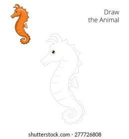 Draw the sea horse educational game vector illustration