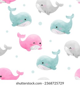 Draw seamless background baby pastel whale For baby shower Greeting card Clothing kids