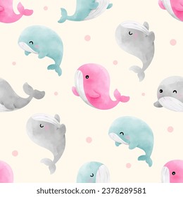 Draw seamless background baby whale on pastel For baby shower Greeting card Clothing kids