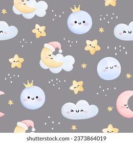 Draw seamless background cute moon with cloud star Weather concept For baby shower Greeting card Clothing kids