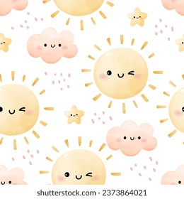 Dibujar fondo sin costura lindo estrella de nubes de sol Concepto de clima Para la ducha de bebé Tarjeta de saludo Niños de ropa
