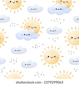 Zeichnen Sie nahtlose Hintergrund glückliche Sonne mit Cloud Wetter Konzept Für Babydusche Grußkarte Kleidung Kinder