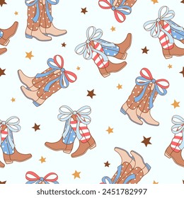 Draw seamless pattern american coquette cowgirl Digital paper