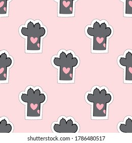 Draw seamless pattern background cat paw on pink pastel.Doodle cartoon style.