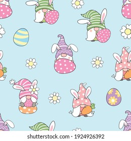 Draw seamless pattern background cute gnome for Easter   spring Doodle style