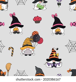 Draw seamless pattern background cute gnomes for halloween Doodle style