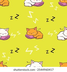 Draw seamless pattern background cute cat on pink pastel Doodle cartoon style