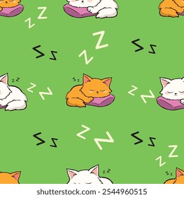 Draw seamless pattern background cute cat on pink pastel Doodle cartoon style