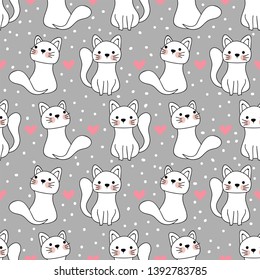 Draw seamless pattern background kitty cat. Doodle cartoon style