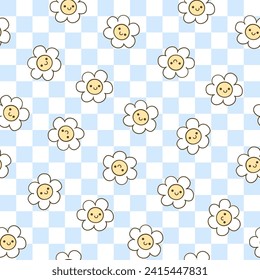 Nahtlose Muster blaue Schachbrettblume für die Tapete im Druck von der Frühlingsmarine für den Stoffdruck im Doodle-Stil zeichnen