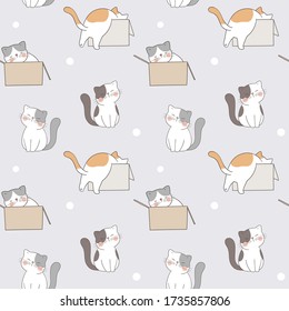 Draw seamless pattern cat for print,fabric,card.Doodle cartoon style.