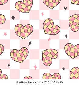 Dibujar un patrón sin fisuras tablero de ajedrez corazón de San Valentín Día de amor Dulce Tela impresión Papel de escritorio Estilo de caricatura Doodle