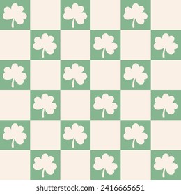 Draw seamless pattern checkerboard retro clover checkerboard For st patricks day Fabric print Wallpaper