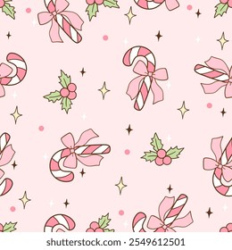 Draw seamless pattern christmas bow candy cane Printable fabric Digital paper