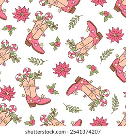 Draw seamless pattern christmas cowgirl boots Printable for fabric Digital paper