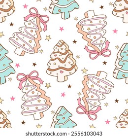 Draw seamless pattern christmas tree cake Sweet cookies winter Printable fabric Digital paper