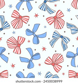 Draw seamless pattern coquette bow fourth of July Fabric print Wallpaper Printable paper