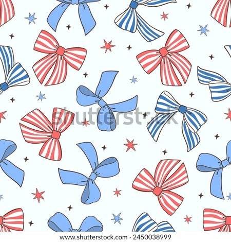 Draw seamless pattern coquette bow fourth of July Fabric print Wallpaper Printable paper