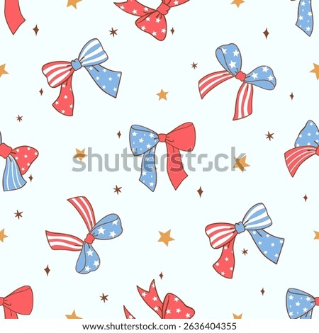 Draw seamless pattern coquette bow fourth of July Printable fabric Digital paper