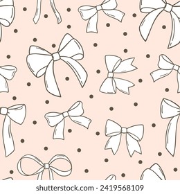 Draw seamless pattern coquette bows with polkadot on pastel Love valentines Fabric print Wallpaper Printable paper