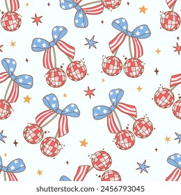 Draw seamless pattern coquette cherry 4th of july Digital paper