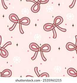 Draw seamless pattern coquette christmas bows Candy cane Printable fabric Digital paper