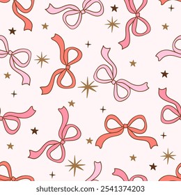 Draw seamless pattern coquette christmas bows Printable for fabric Digital paper