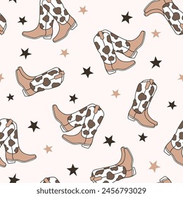 Draw seamless pattern cowboy boots Western digital paper