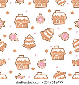 Draw seamless pattern cute gingerbread for christmas winter Printable fabric Digital paper