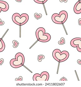 Draw seamless pattern cute heart lollipop Valentine day Fabric print Wallpaper Doodle cartoon style