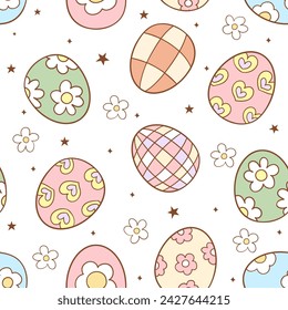 Draw seamless pattern disco eggs Groovy ester Retro spring Fabric print Wallpaper Printable paper