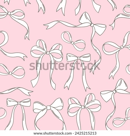 Draw seamless pattern doodle coquette ribbon on pink Love valentines Fabric print Wallpaper Printable paper