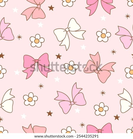 Draw seamless pattern floral coquette Pink bow Printable fabric Digital paper