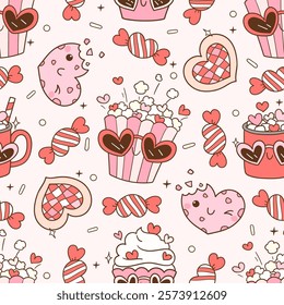 Draw seamless pattern funny valentine treats Sweet cookies Printable fabric Digital paper