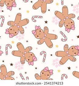 Draw seamless pattern girly gingerbread Winter Christmas Printable for fabric Digital paper