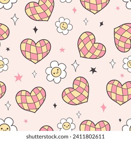 Zeichnen Sie nahtlose Muster grooving Herz Retro valentinstag Stoffdruck Tapete Doodle Cartoon Stil