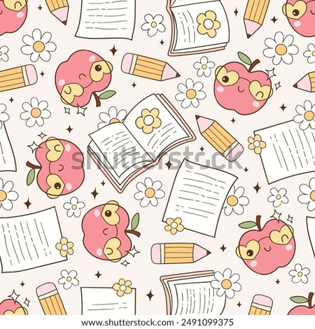 Draw seamless pattern groovy teacher school Printable for fabric