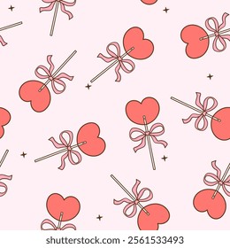 Draw seamless pattern lollipops bow for valentine Printable fabric Digital paper