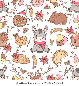 Draw seamless pattern mexican christmas Sweet bread Printable for fabric Digital paper
