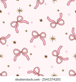 Draw seamless pattern pink coquette bows Sweet valentine day Printable for fabric Digital paper